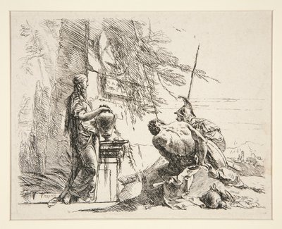 Vari Capricci dizisinden Dikilitaşın Önünde Duran Kadın ve Oturan Adam by Giovanni Battista Tiepolo