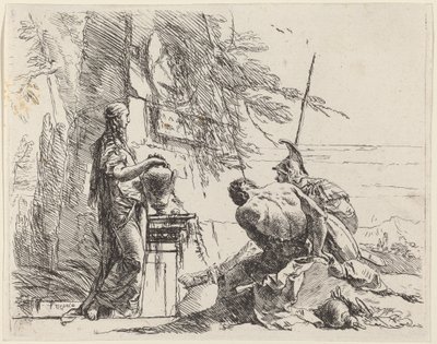 Bir Dikilitaşın Önünde Duran Kadın ve Oturan Erkekler by Giovanni Battista Tiepolo