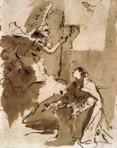 Müjde (kalem ve kahverengi mürekkep ve kağıt üzerinde kahverengi yıkama) by Giovanni Battista Tiepolo