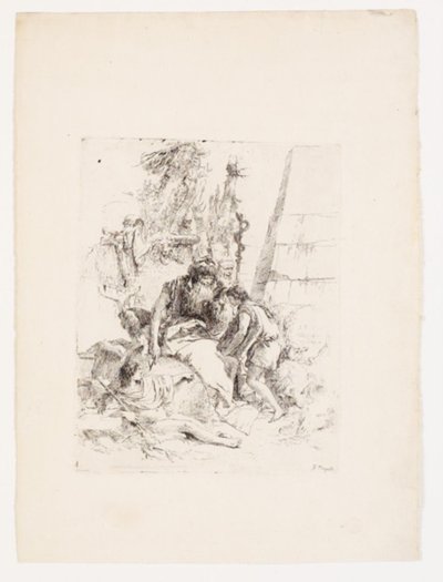 İki oturan büyücü ve iki genç by Giovanni Battista Tiepolo