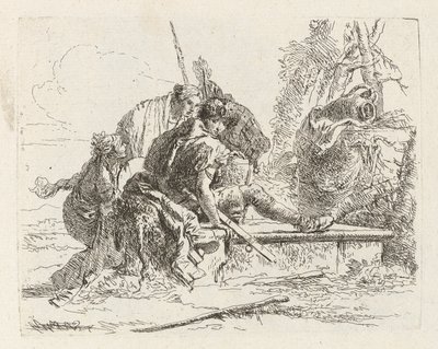 Vari capricci'den (Çeşitli Capriccios) İki Asker ve İki Kadın by Giovanni-Battista Tiepolo