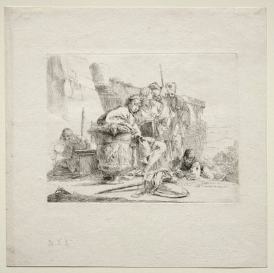 Çeşitli Kaprisler: Oturan, Bir Vazoya Yaslanmış Genç Adam by Giovanni Battista Tiepolo