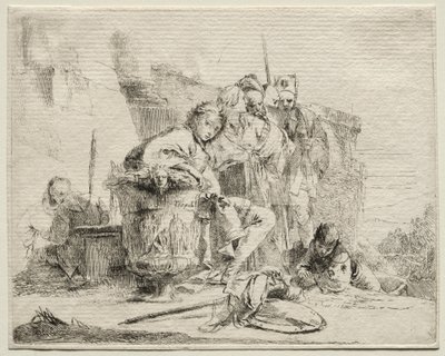 Çeşitli Kaprisler: Oturan, Bir Vazoya Yaslanmış Genç Adam. by Giovanni Battista Tiepolo