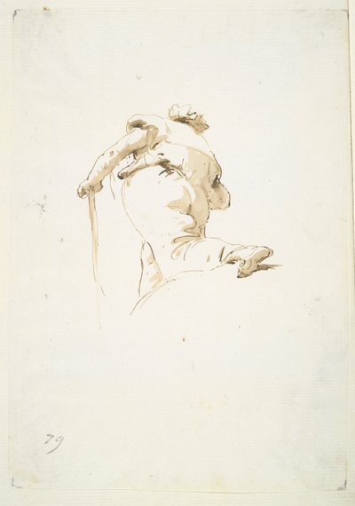 Aşağıdan eğik görülen yürüyen erkek figürü by Giovanni Battista Tiepolo