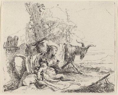 Manzarada Kadın, Satyr Çocuk ve Keçi by Giovanni Battista Tiepolo