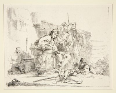 Vari Capricci dizisinden Oturan ve Bir Vazoya Yaslanmış Genç Adam by Giovanni-Battista Tiepolo