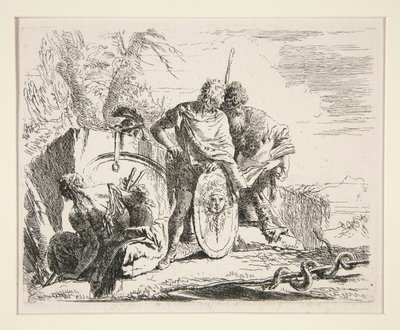 Filozoflu Genç Asker ve Oturan Kadın, Vari Capricci dizisinden by Giovanni Battista Tiepolo