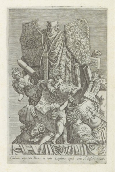 Trofee van wapens en heykelli Cimbrico raporata Roma'da exquilina yolunda (...) (nesne üzerindeki başlık) Roma'da Antieke yontulmuş by Giovanni Battista de