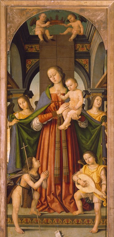 Çocuklu Madonna, Çocuklu Madonna'nın orta paneli Azizlerle Üçlü (tablo) by Giovanni Battista the Elder Bertucci