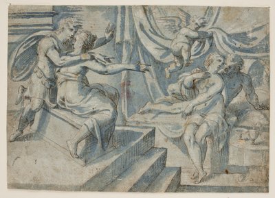 Bir yatakta sevgi dolu bir çift, Romalı bir asker ve kadını için yapılan bir vuruşla ortaya çıkar. by Giovanni Bellini