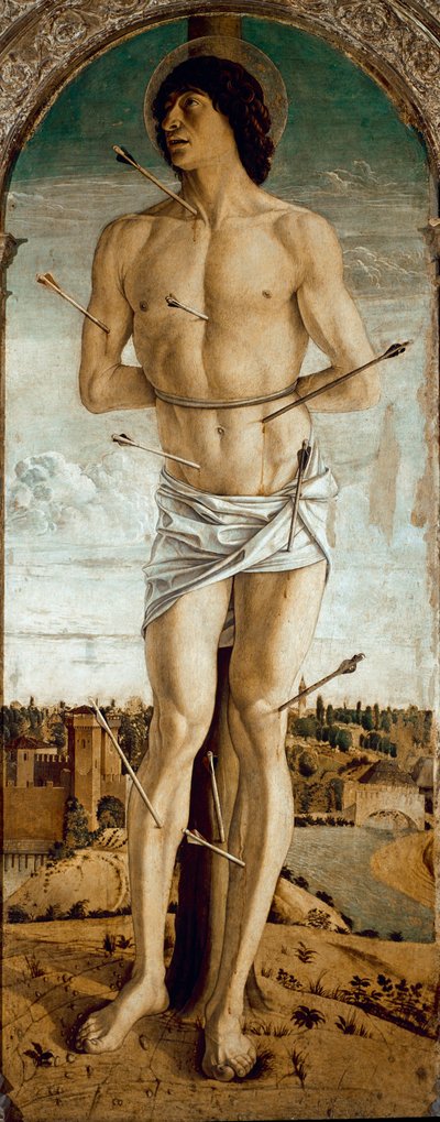 Saint Vincent Ferrier Poliptiği: Saint Sebastian (St Vincent Ferrer Poliptiği: St Sebastian) Tablo Giovanni Bellini dit il Giambellino (yaklaşık 1432-1516) 1464-1468 Dim 167x67 cm Venedik Santi Giovanni e Paolo Kilisesi by Giovanni Bellini