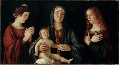 Aziz Catherine ve Aziz Mary Magdalene ile çocuklu Bakire (panelde mizaç by Giovanni Bellini