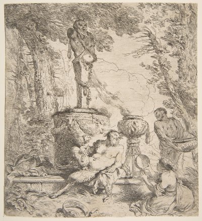 Tanrılar için bir sunağın önünde Bacchanal, ca. 1645. by Giovanni Benedetto Castiglione