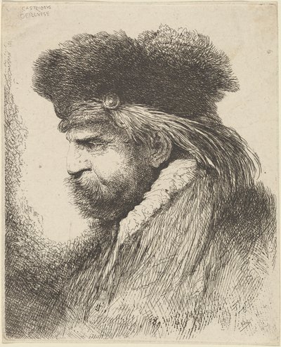 Kürk şapkalı sakallı adam, yüzü sola dönük by Giovanni Benedetto Castiglione