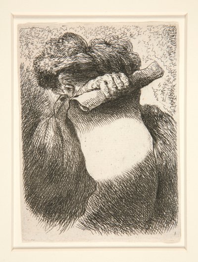 Küçük Kafa Çalışmaları serisinden Büyük Bir Bandrol Tutan Figür by Giovanni Benedetto Castiglione