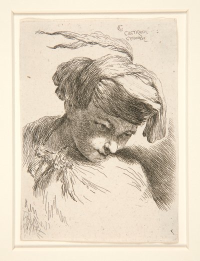 Küçük Kafa Çalışmaları serisinden Başları Omuzlarına Yaslanmış Figür by Giovanni Benedetto Castiglione