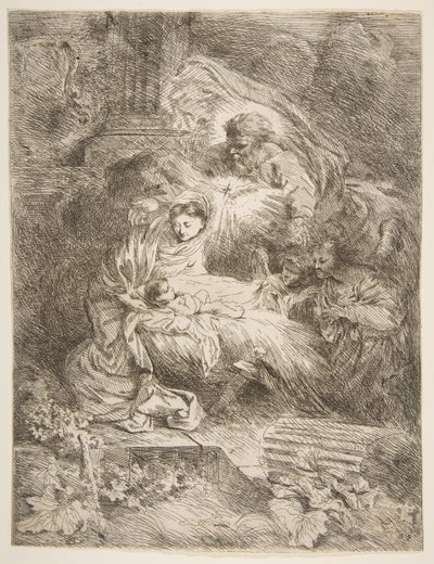Bakire ve Çocuğu gözlemleyen Baba Tanrı, sağda melekler, ca. 1645-47. by Giovanni Benedetto Castiglione