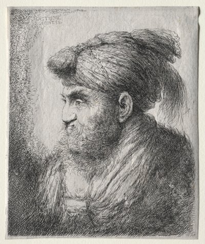 Doğu Sarıklı Bir Adamın Başı by Giovanni Benedetto Castiglione