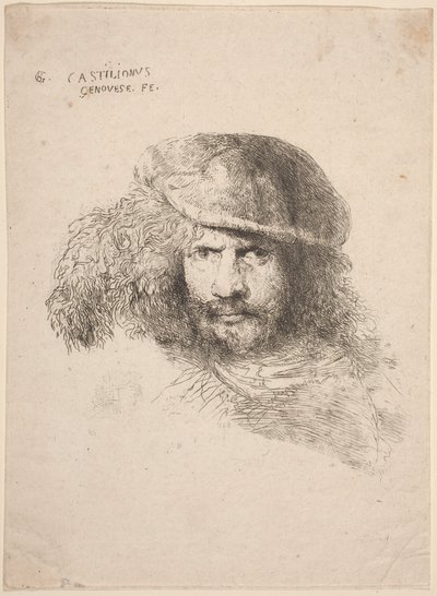 Tüylü Şapkalı Genç Bir Adamın Başı (Sözde Otoportre) by Giovanni Benedetto Castiglione