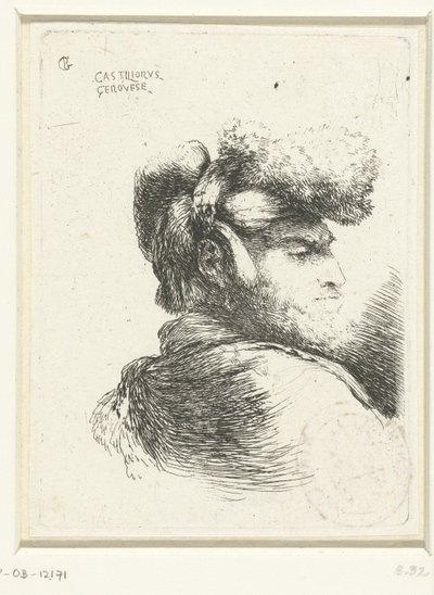 Kürkle süslenmiş şapkalı bir adamın başı Oryantal başlıklı kafalarla ilgili küçük bir çalışma (seri başlığı) by Giovanni Benedetto Castiglione
