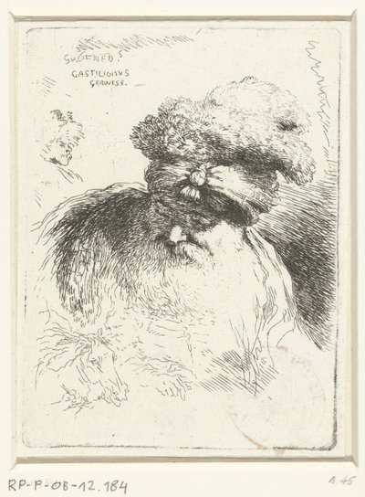 Şapkalı yaşlı bir adamın başı Oryantal başlıklı kafalarla ilgili küçük bir çalışma (seri başlığı) by Giovanni Benedetto Castiglione
