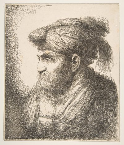 Büyük Oriental Heads serisinden, sola bakan sarık takan adam, yaklaşık. 1645-50. by Giovanni Benedetto Castiglione
