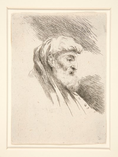 Uzun Sakallı Yaşlı Adam, profilde, Les petites tetes d dizisinden sağa döndü by Giovanni Benedetto Castiglione