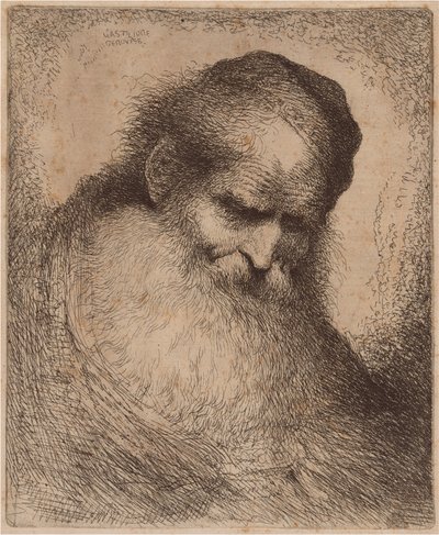 Uzun Sakallı ve Takkeli Yaşlı Adam, Öne Eğilmiş by Giovanni Benedetto Castiglione