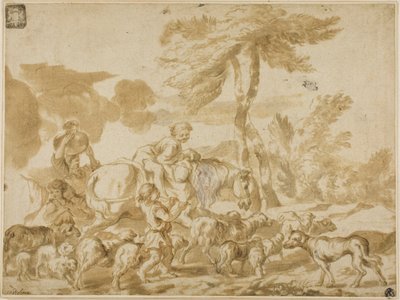 Koyunlu ve Köpekli Köylü Ailesi by Giovanni Benedetto Castiglione