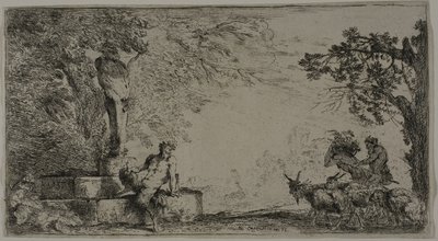 Bir Herm Altında Dinlenme Satyr by Giovanni Benedetto Castiglione