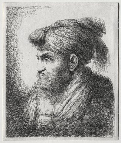 Oryantal Başlıklı Erkeklerin Büyük Başları: Neredeyse Profilde ve Sola Dönmüş Bir Adam by Giovanni Benedetto Castiglione