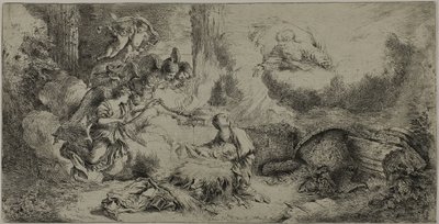 Tanrı Baba ve Melekler ile Doğuş by Giovanni Benedetto Castiglione