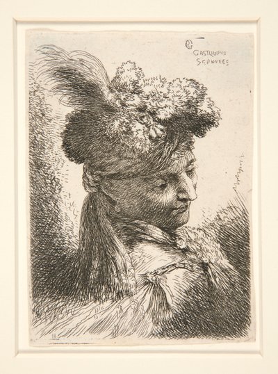 3/4 görünümde görülen Sakalsız Genç Adam, Les petites tetes, d dizisinden sağa döndü, aşağı bakıyor by Giovanni Benedetto Castiglione