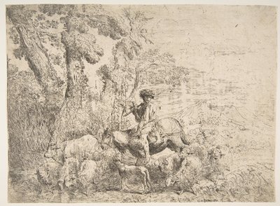 At sırtında genç çoban, 1638. by Giovanni Benedetto Castiglione