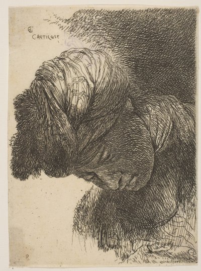 Başı eğik, sarık takmış, yüzü sola dönük, diziden o..., ca. 1645-1650. by Giovanni Benedetto Castiglione