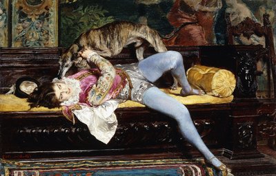Bir Tazı ile Oynayan Genç Bir Sayfa; Genç Bir Sayfa, Tazı ile Oynamak, 1869 by Giovanni Boldini