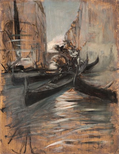 Gondollu kanal, Venedik, İtalya, 1910-14 by Giovanni Boldini