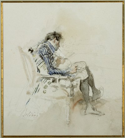 Bir Koltukta oturmuş Kitap okuyan ve pipo içen beyefendi by Giovanni Boldini
