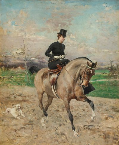 binici Alice Régnault at sırtında, 1878. by Giovanni Boldini