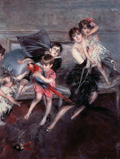 Bayan Edwards, dört çocuk ve dadı ile by Giovanni Boldini