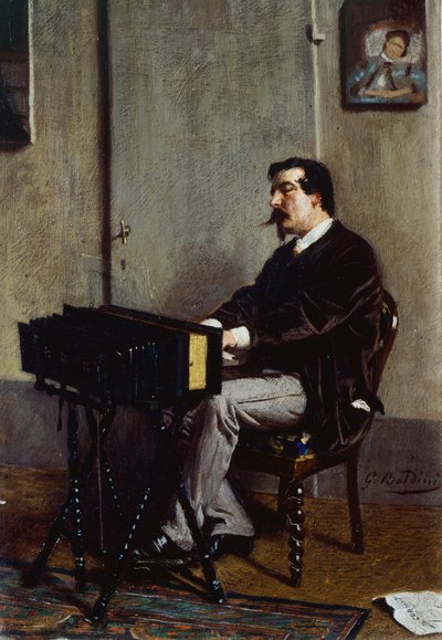Ressam Cristiano Banti Harmoniumda Giovanni Boldini (1842-1931), tuval üzerine yağlıboya, 28x19 cm by Giovanni Boldini