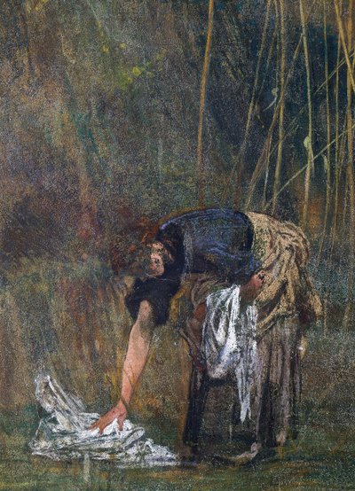 Köylü kadın çamaşırlarını topluyor by Giovanni Boldini