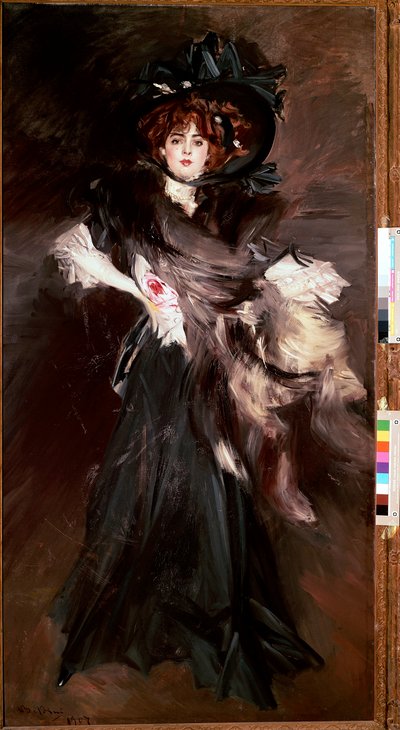 Matmazel Lantelme Portresi Genç kadın siyah moda Belle Epoque elbiseler. Resim Giovanni Boldini (1842-1931) 1907 Güneş 227x118 cm Roma, Ulusal Modern Sanat Galerisi by Giovanni Boldini