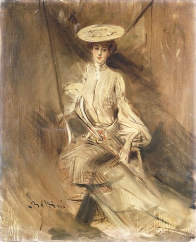 Bir Kadının Portresi, Oturan, Şemsiyeli, by Giovanni Boldini