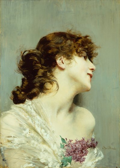 Genç Bir Kadının Profili (panelde yağlı boya) by Giovanni Boldini