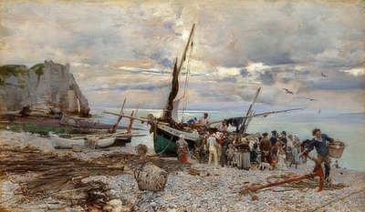 Balıkçı teknelerinin dönüşü, Étretat. 1879 by Giovanni Boldini