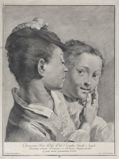 Bir kızın yüzüne dokunan şapkalı çocuk, 1743. by Giovanni Cattini