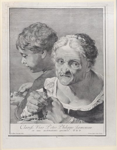 Tesbihli yaşlı bir kadın ve bozuk para sayan bir çocuk, 1743. by Giovanni Cattini