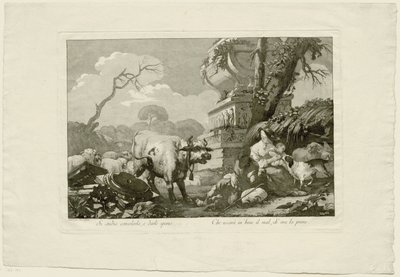Antik mezarda sığır ile çoban ailesi by Giovanni David