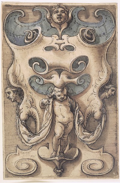 Bir Putto ile Kartuş by Giovanni Domenico Capellino